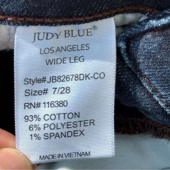 Judy Blue High Rise Wide-Leg Dark Blue Denim Jeans Size 7/28 - Picture 5 of 11